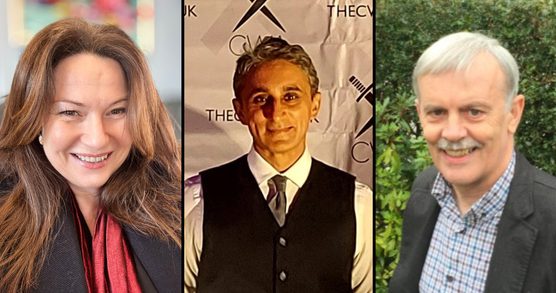 Headshots of the speakers.
