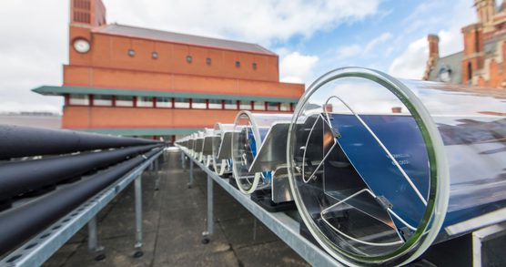 British Library at St Pancras with solar panels on the roof.