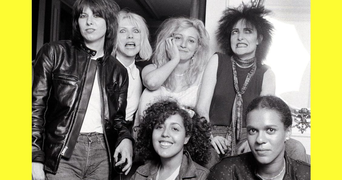 photo of punk artists Chrissie Hynde, Debbie Harry, Viv Albertine, Siouxsie Sioux, Poly Styrene and Pauline Black