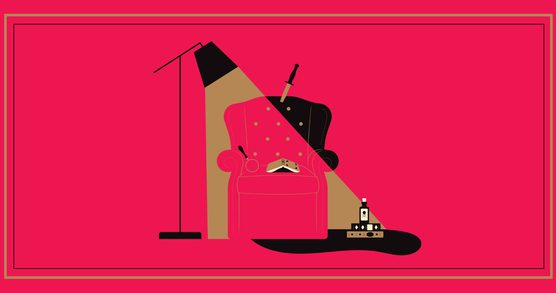 Illustration of a lamp casting light across an armchair