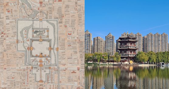 On the right - a map of The Forbidden City from 1800. On the left - a photo of Tang Paradise.