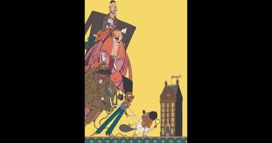Characters from The Mystery at Odd-Doings House investigate a house.