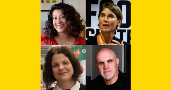 Head shot of the speakers: Mallika Basu, Anna Taylor, James Collier and Claire Hughtes