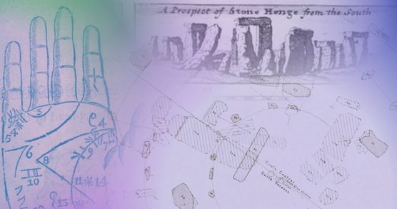 Palmistry illustration, Stonehenge illustration and Stonehenge plan