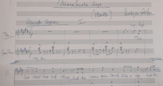 Image of the beginning of the manuscript of Matyas Seiber's 'Minnaloushe Songs'