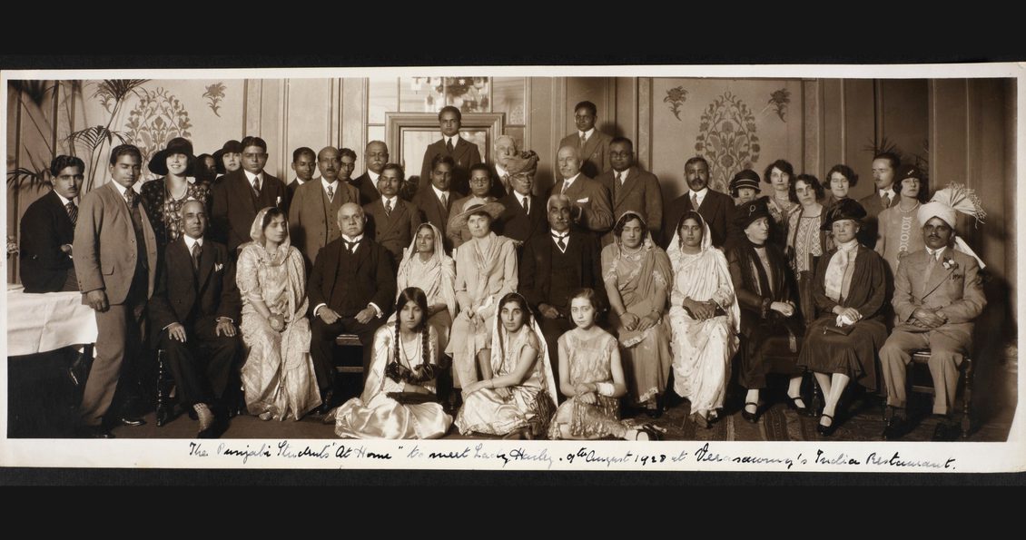 Formal Photograph, taken on 9th August 1928, showing Punjabi students when they met Lady Hailey, at Verasawmy's Indian Restaurant in London.