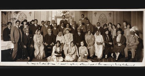 Formal Photograph, taken on 9th August 1928, showing Punjabi students when they met Lady Hailey, at Verasawmy's Indian Restaurant in London.