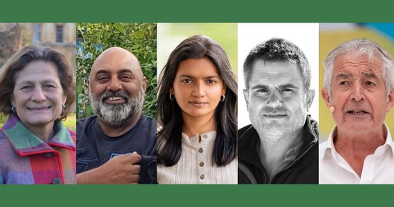 Composite image of the five event speakers. Each is a headshot, each speaker is looking toward the camera