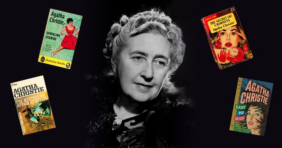 Image of Agatha Christie and covers of some of her books