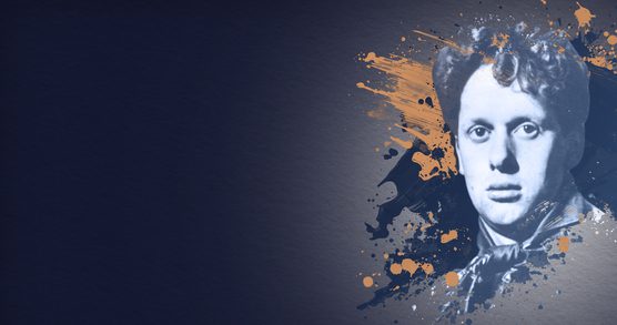 Dylan Thomas Prize logo showing a portrait of poet Dylan Thomas