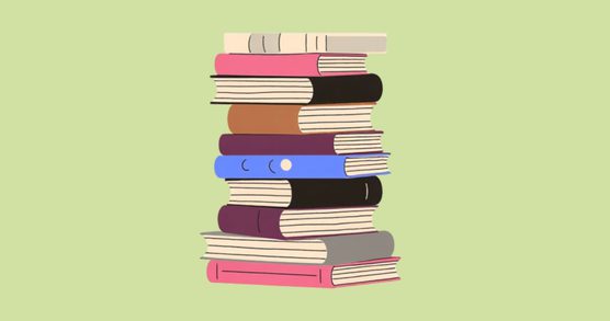 An illustration of a stack of books with colourful spines