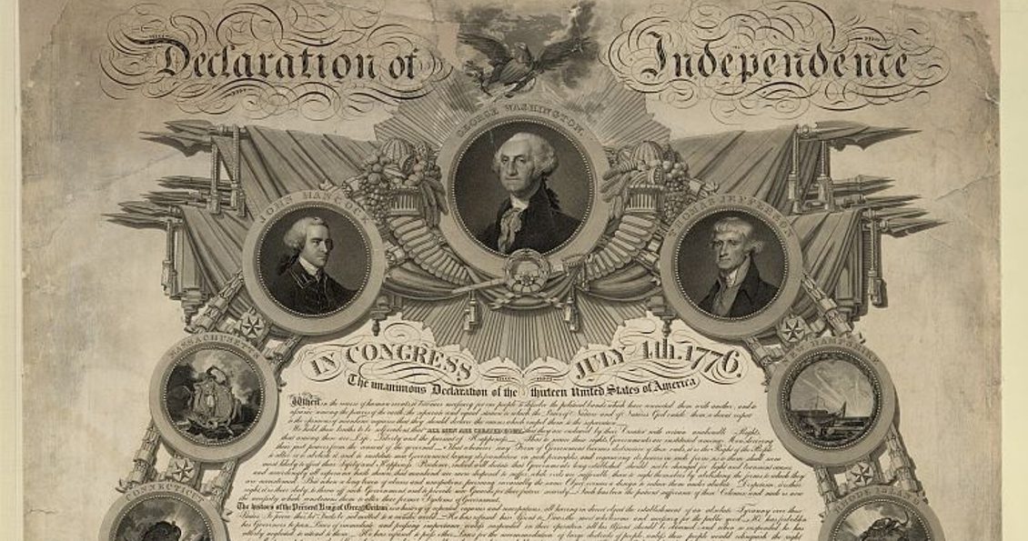 Black and white partial image of the American Declaration of Independence
