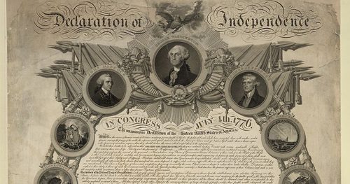Black and white partial image of the American Declaration of Independence
