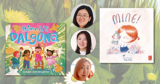 Portrait of Rosie Jon, Sojung Kim-McCarthy and Christina Yang Dong alongside their books.