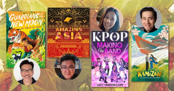 Portraits of Eric Huang, Jason Lyon, Lucy Tandon-Copp and William Yamaguchi Dobson with their books.